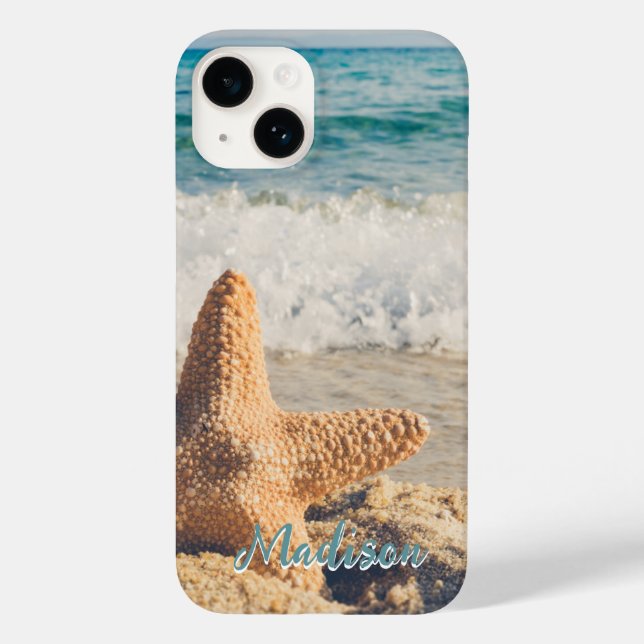 Modern Beach Starfish Shell Sky Personalizado (Verso)