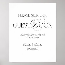 Modern Black and White Wedding Guest Book Poster