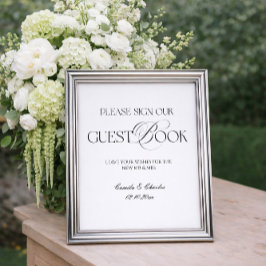 Modern Black and White Wedding Guest Book Poster
