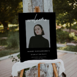 Modern Black Script Graduation Party Welcome