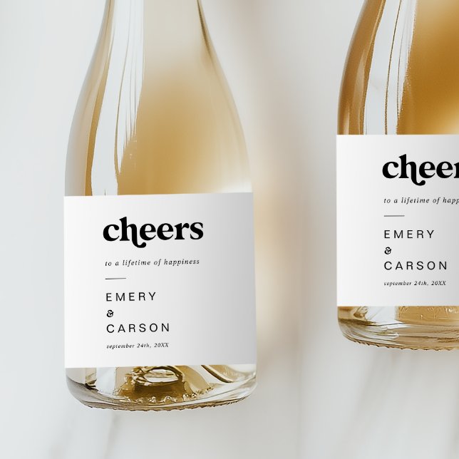 Modern Black Typografia Alegra Casamento (Modern Black Typography Cheers Wedding Sparkling Wine Label)