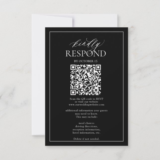 Modern Black White Monogram Wedding QR Code RSVP  (Verso)