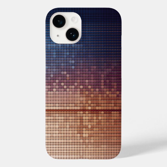 Modern Blue and Orange Pixel Mosaic Gradient Sunse (Verso)