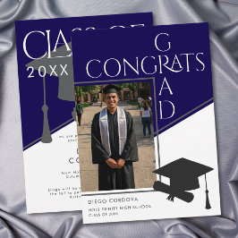 Modern Blue White Geometric Photo Graduation