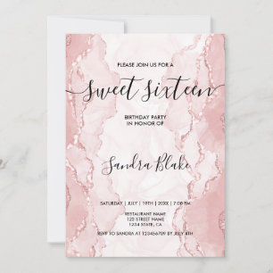 Modern Blush Pink Girly Trendy Sweet 16 Convite