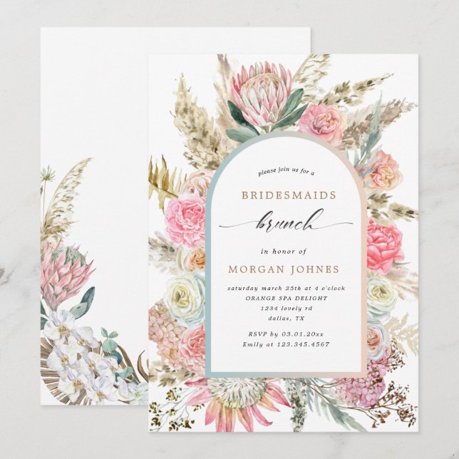 Modern Bohemian Floral Bridesmaids Brunch Invite (Frente/Verso)