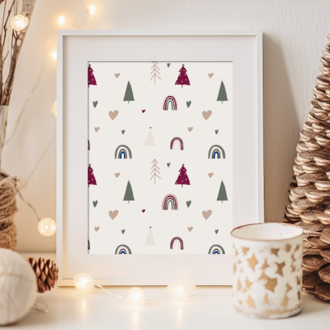 Modern Boho Christmas Beige Wall Art Impressão (Criador carregado)