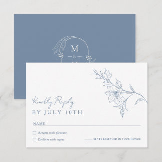 Modern Boho Floral Dusty Blue Wedding RSVP Card