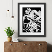 Modern Boho Floral Ink Sketch Wall Art Impressão