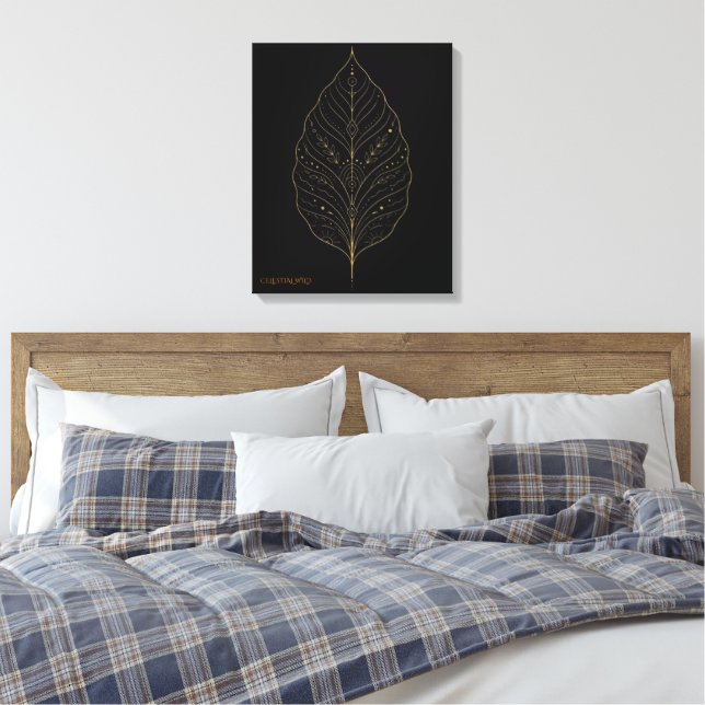 Modern Boho Gold Minimalist Botanical Canvas Art (Insitu(Quarto))
