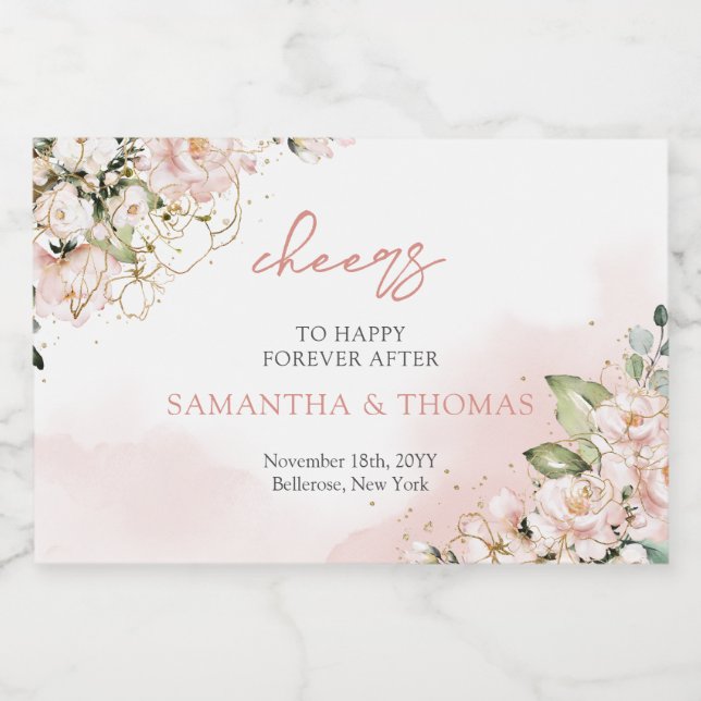 Modern Boho pincelada cor-de-rosa dourado floral (Rótulo Único)