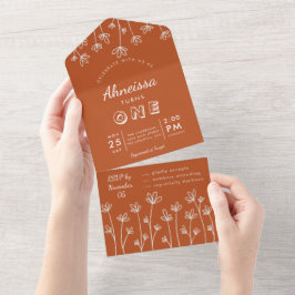 Modern Boho Wildflower Terracotta Primeiro Anivers