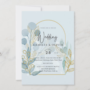 Modern Botânica; Aqua SeaGlass Convite de casament