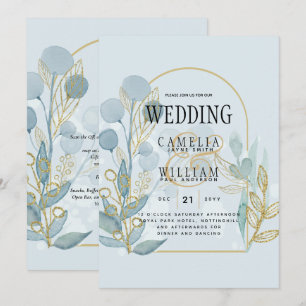 Modern Botânica; Aqua SeaGlass Convite de casament
