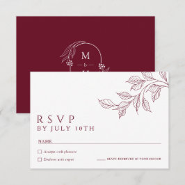 Modern Burgundy Botanical Wedding RSVP Cards