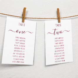 Modern Burgundy Script White Seating Chart Card