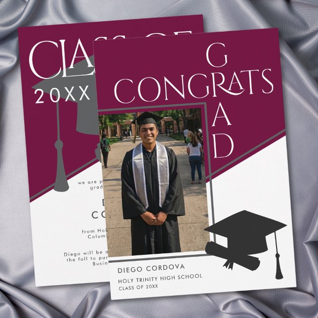 Modern Burgundy White Geometric Photo Graduation (Modern Burgundy White Geometric Photo Graduation)