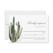 Modern Cactus Wedding Kindly Responder cartão RSVP