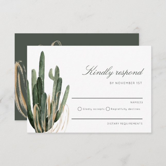 Modern Cactus Wedding Kindly Responder cartão RSVP (Frente/Verso)