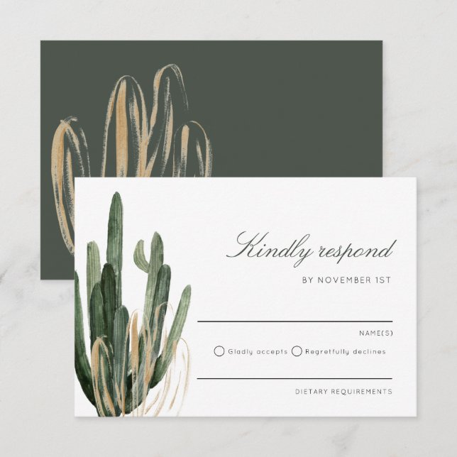 Modern Cactus Wedding Kindly Responder cartão RSVP (Frente/Verso)