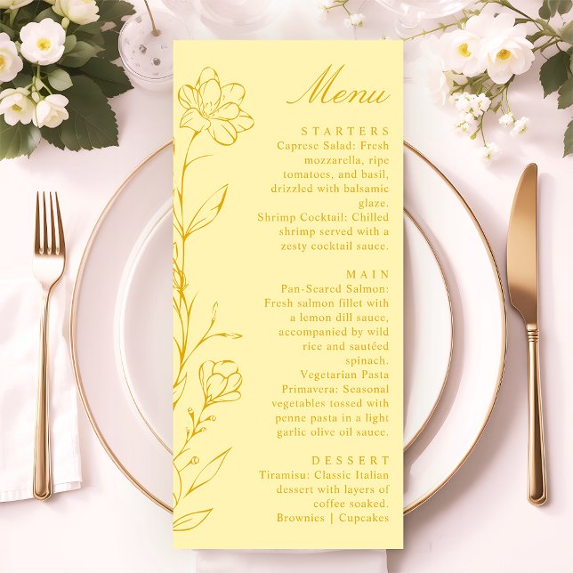 Modern Chic Butter Yellow Floral Wedding Menu (Criador carregado)