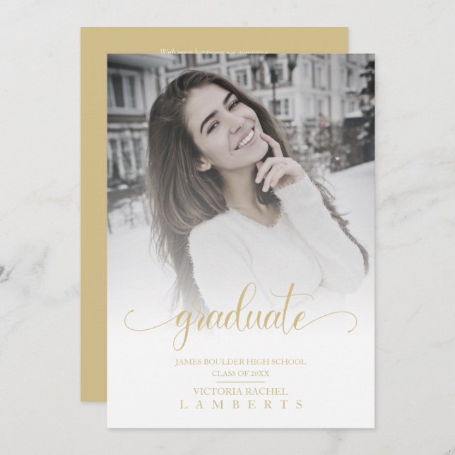 Modern Chic Gold Typography Script Graduate School (Frente/Verso)