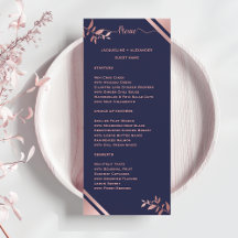 Modern Chic Navy Blue Wedding Menu with Guest Name