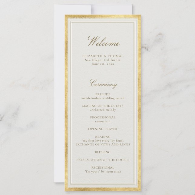 Modern Classic Ecru Gold Formal Wedding Program (Frente)