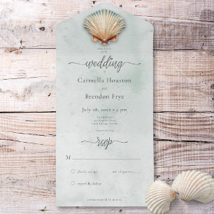 Modern Coastal Seashell Aqua Watercolor Sem Janto