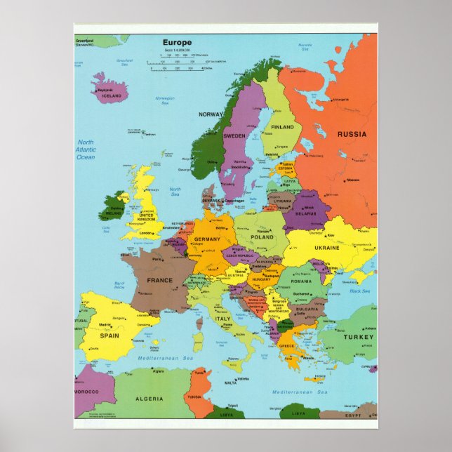 Modern Colorful Europe Map Poster (Frente)
