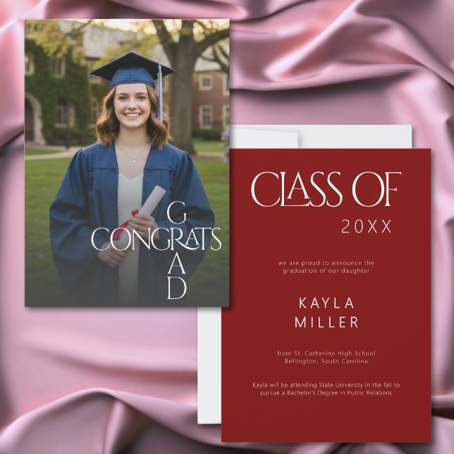 Modern Congrats Grad Graduation Photo Announcement (Criador carregado)
