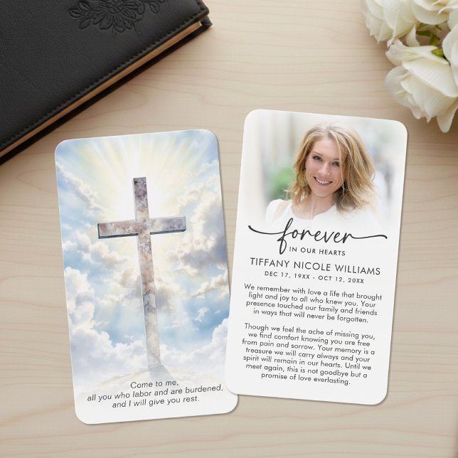 Modern Cross Photo Funeral Sympathy Prayer Cards (Criador carregado)