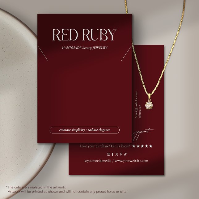 Modern Dark Red Necklace Display Card (Criador carregado)