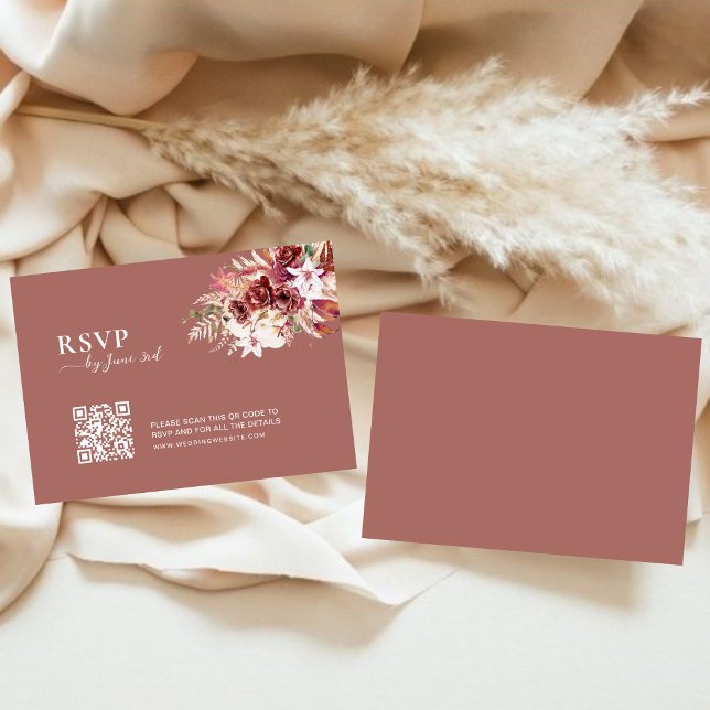 Modern Dusty Rosewood & Blush QR Code Wedding RSVP (Criador carregado)
