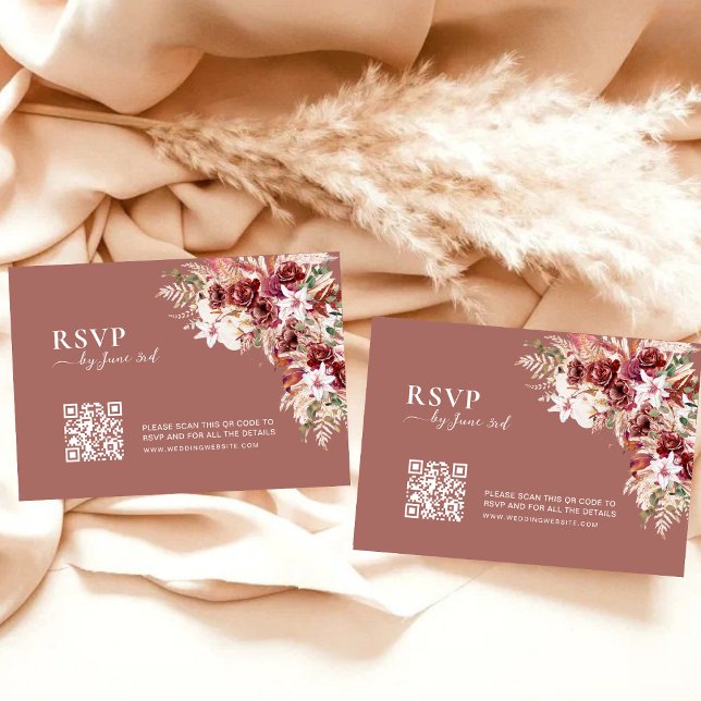 Modern Dusty Rosewood & Blush QR Code Wedding RSVP (Criador carregado)