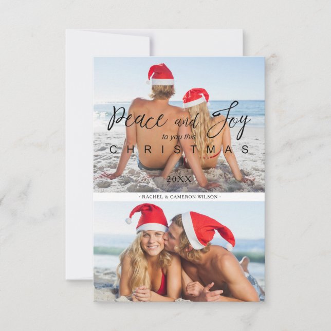 Modern Elegant Collage 2 Photos Couple Christmas (Frente)