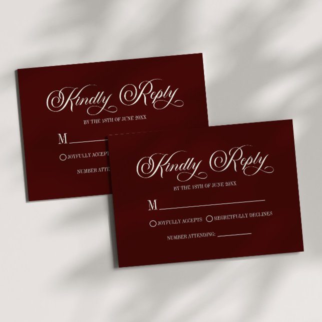 Modern Elegant Dark Burgundy Wedding RSVP Card (Criador carregado)