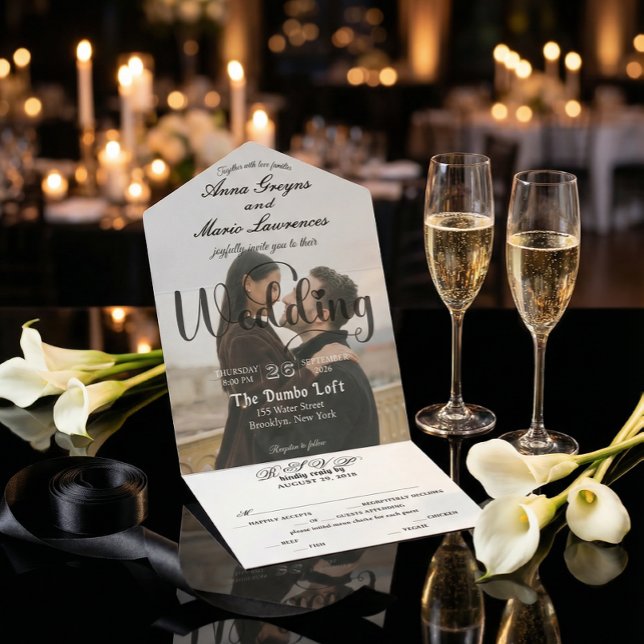 Modern Elegant Monogram Minimalist Photo Wedding  (Criador carregado)