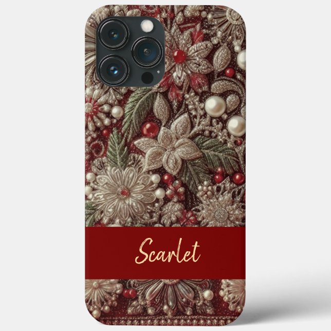 Modern elegant red green pearls Valentine’s Day (Verso)