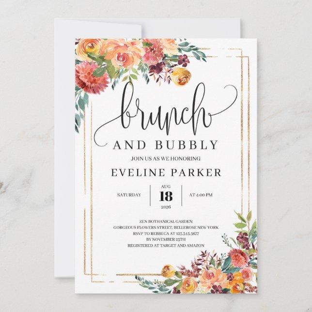 Modern Fall marigold brunch abd buly convite (Frente)