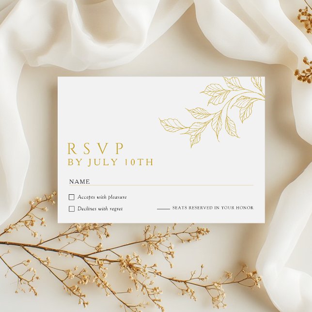 Modern Faux Gold Botanical Wedding RSVP Cards (Criador carregado)