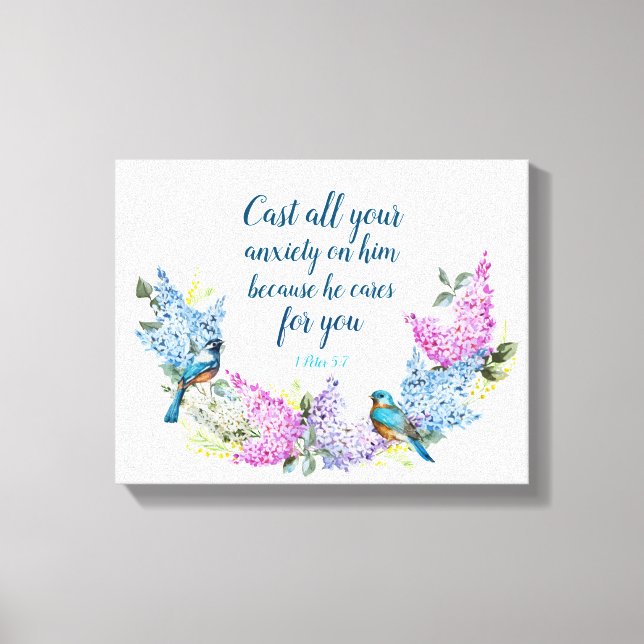 Modern Floral 1 Peter 5:7 Faux Canvas Impressão (Frente)