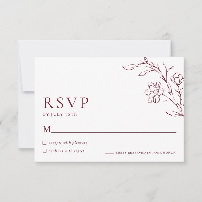 Modern Floral Elegant Burgundy Wedding RSVP Card (Frente)