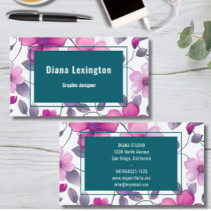 Modern Floral Fuchsia Green Cartão de visita