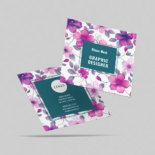 Modern Floral Fuchsia Green Cartão de visita