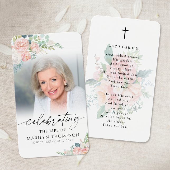 Modern Floral God's Garden Photo Prayer Card (Criador carregado)