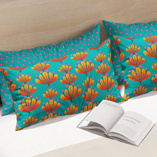 Modern Floral Pattern in Turquoise and Orange
