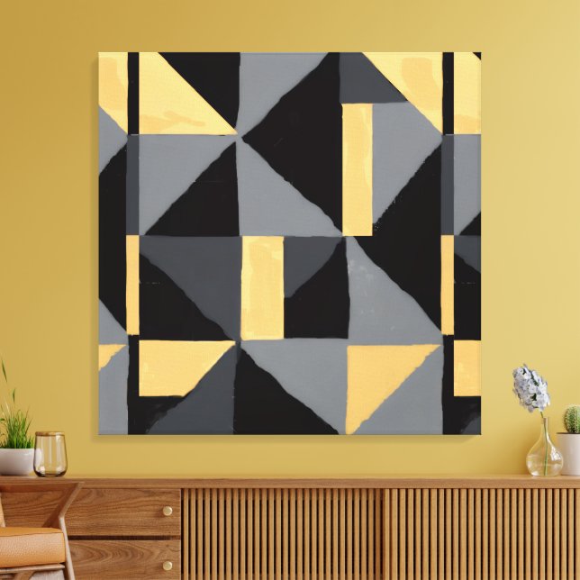 Modern Geometric Abstract Canvas | Luxury Black,  (Insitu(Sala de estar))