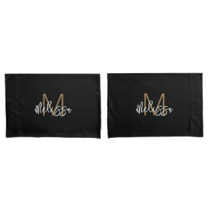 Modern Girly Black Monograma Dourado Nome inicial