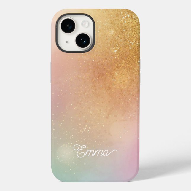Modern Glitter Holographic Gold with Name (Verso)